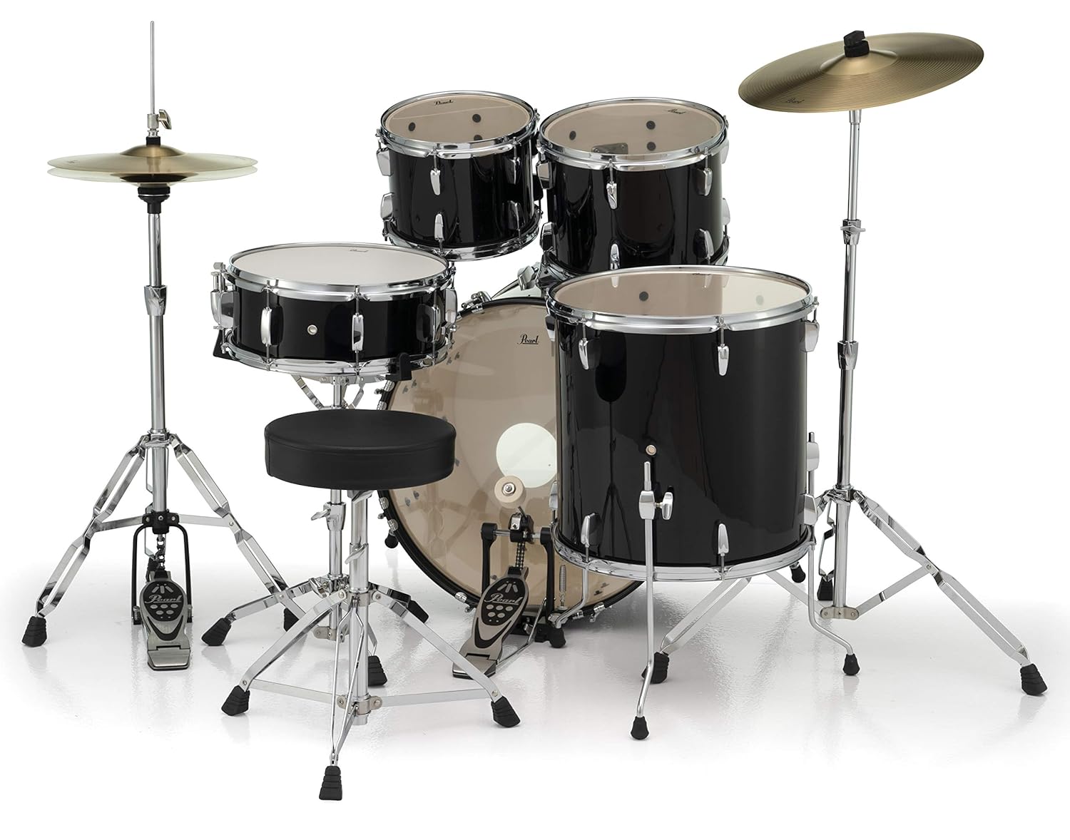 Pearl Roadshow Jet Black 5 Pcs Drum Set W/Stands & Cymbals image
