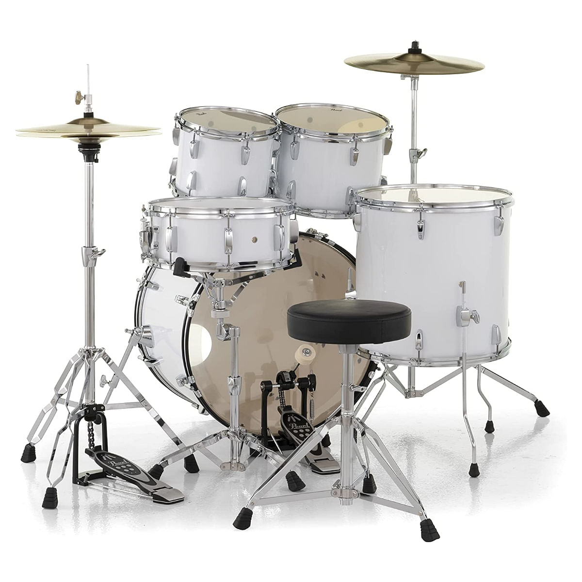 Pearl Roadshow Pure White 5 Pcs Drum Set W/Stands & Cymbals image