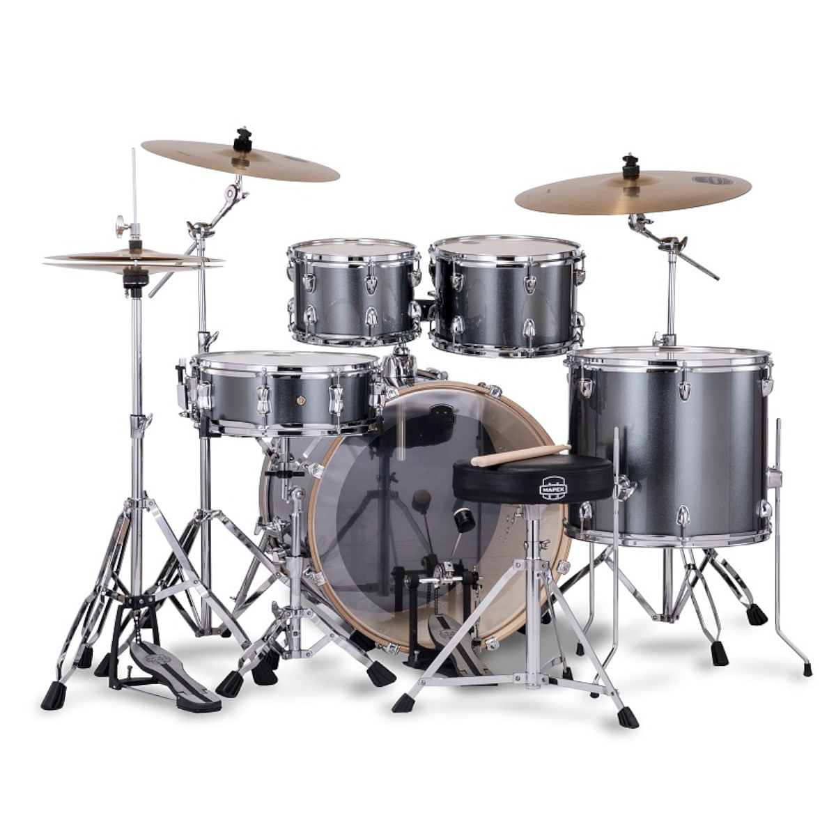 Mapex Venus VE5295FTVC 5-Piece Rock Drum Kit with Hardware & Throne, Steel Blue Metallic image