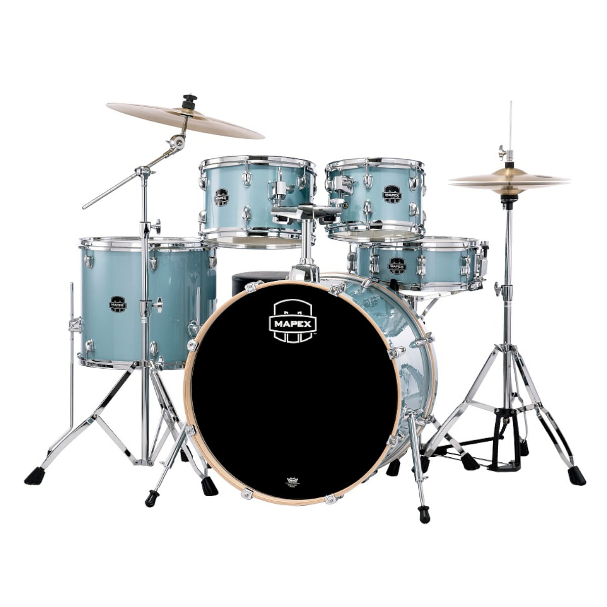 Mapex Venus VE5295FTCVJ 5-Piece Rock Drum Kit with Hardware, Cymbals & Throne, Aqua Blue Sparkle image