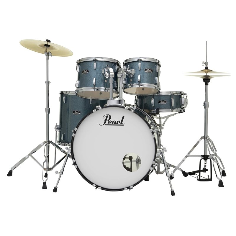 Pearl Roadshow Aqua Blue Glitter 5 Pcs Drum Set W/Stands & Cymbals image