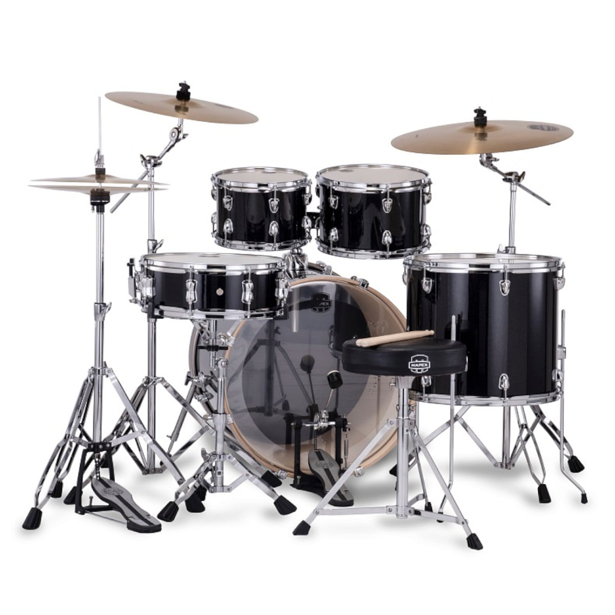Mapex Venus VE5295FTCVH 5-Piece Rock Drum Kit with Hardware, Cymbals & Throne, Black Galaxy Sparkle image